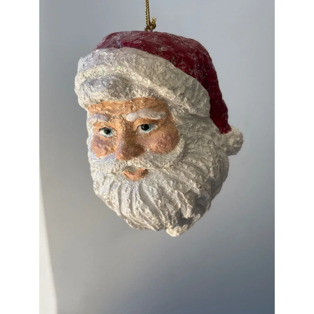 Vintage Style‎ Santa Claus Head Christmas Ornament Red White Glitter 4 Inch